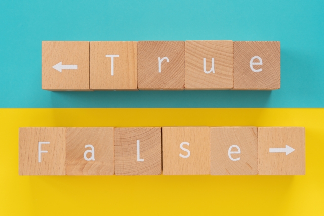 「True」「False」と書かれた積み木ブロック